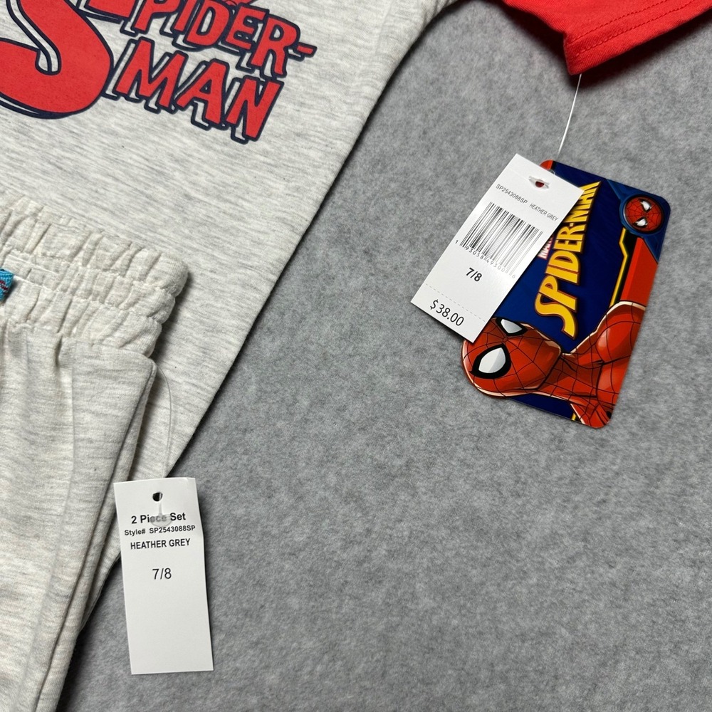 Marvel Spider-Man Boys 2 Piece Shirt Shorts Set Heather Grey Red Blue 7/8 NEW - Picture 2 of 2